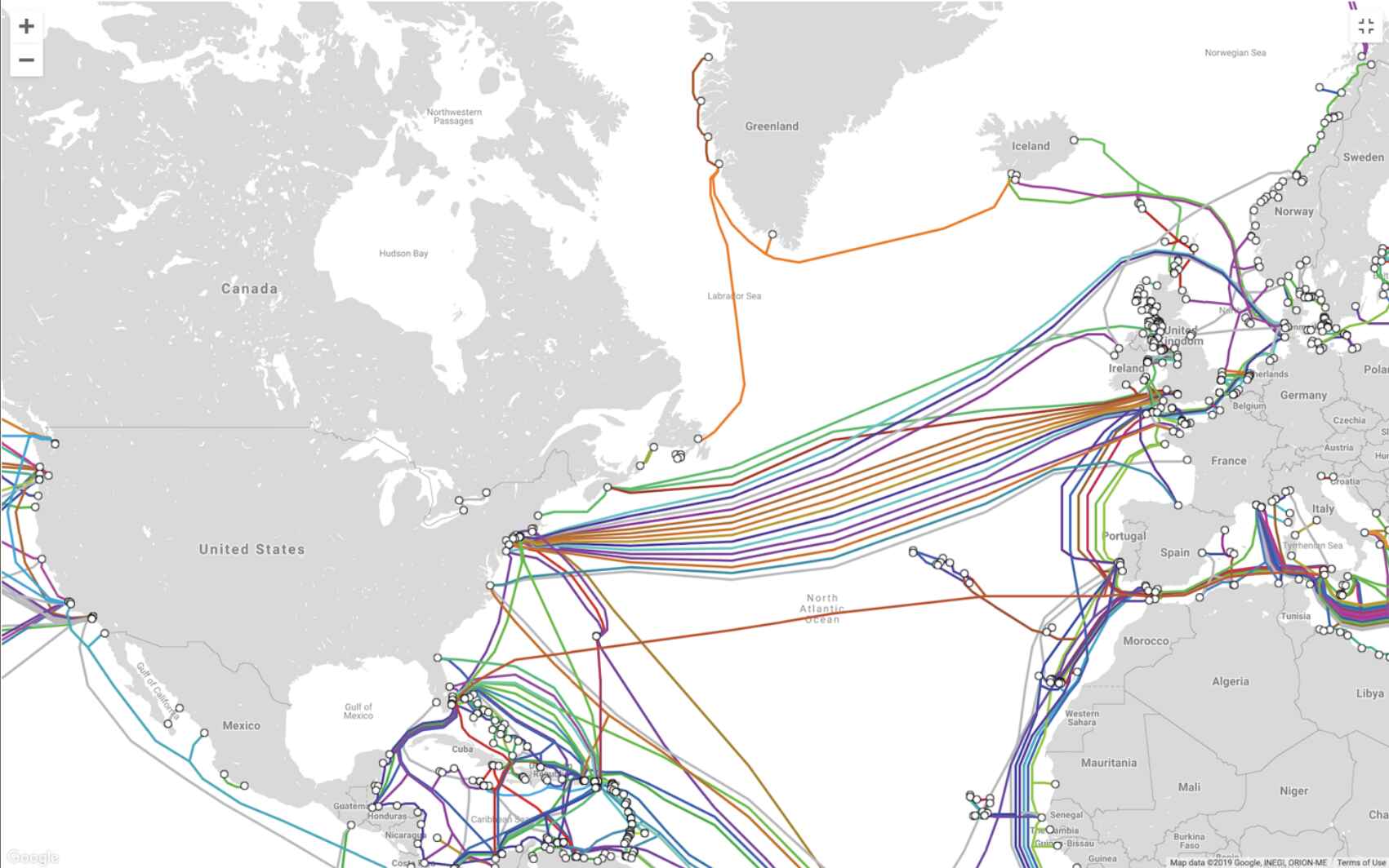 All major internet cables in the world